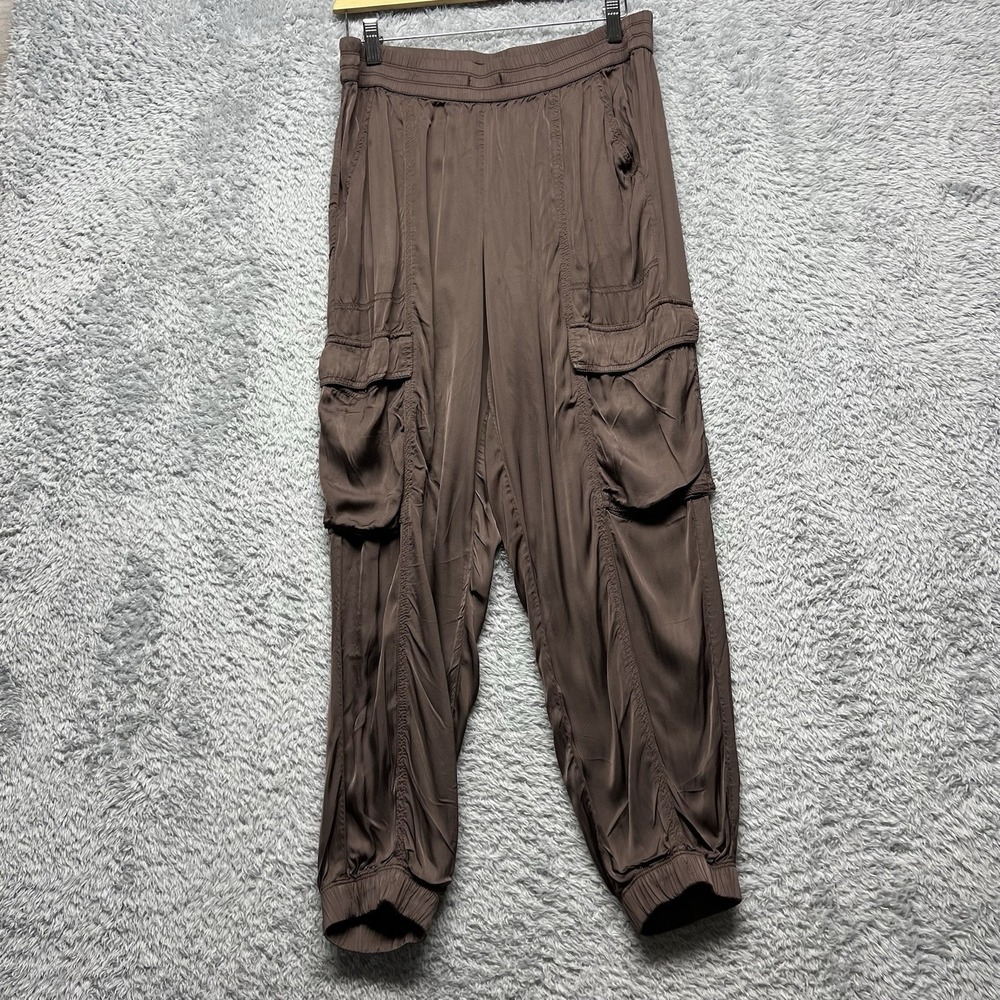 Aerie Cargo Jogger Pants Womens Medium Brown‎ Satin High Rise Relaxed Streetwear